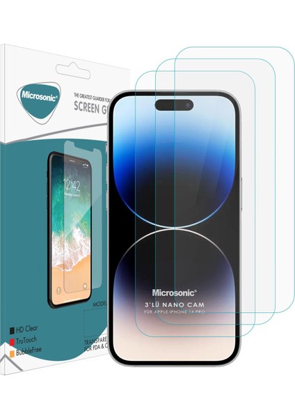 Apple iPhone 14 Pro Screen Protector Nano Glass Cam Ekran Koruyucu (3`lü Paket)