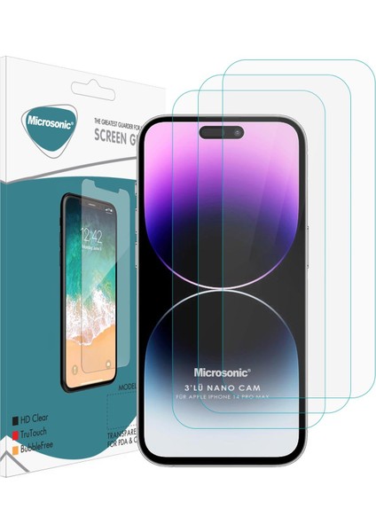 Apple iPhone 14 Pro Max Screen Protector Nano Glass Cam Ekran Koruyucu (3`lü Paket)