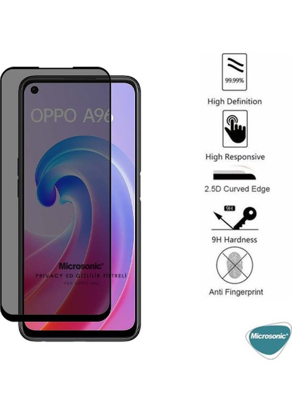 Oppo A76 Privacy 5d Gizlilik Filtreli Cam Ekran Koruyucu Siyah