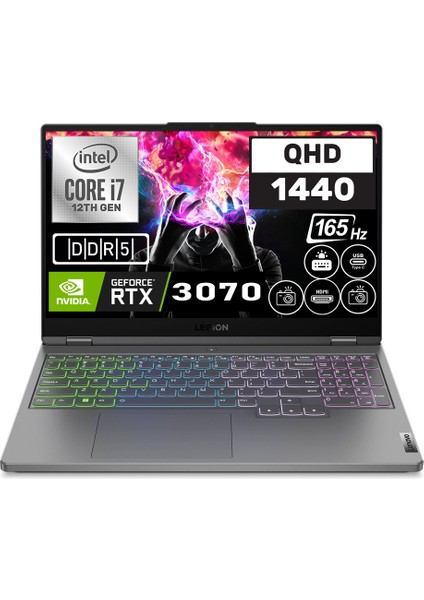 Legion 5 Intel Core Intel Core i7 12700H 32GB Ddr5 2TB SSD RTX3070 Freedos 15.6" Wqhd Taşınabilir Bilgisayar 82RB00DCTX06 + Zetta Çanta