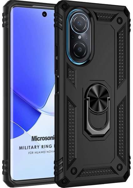 Huawei Nova 9 Se Kılıf Military Ring Holder Siyah