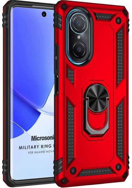Huawei Nova 9 Se Kılıf Military Ring Holder Kırmızı