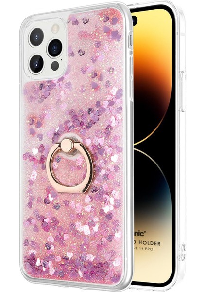 Apple iPhone 13 Pro Max Kılıf Glitter Liquid Holder Pembe