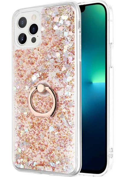 Apple iPhone 13 Pro Max Kılıf Glitter Liquid Holder Gold
