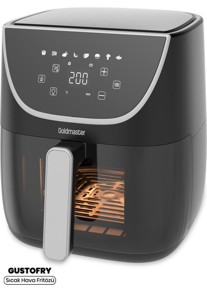 Gustofry 1700 Watt Xl Dokunmatik 8 Ön Ayarlı Cam Kapaklı Hazne Aydınlatmalı Airfryer Sıcak Hava Fritözü