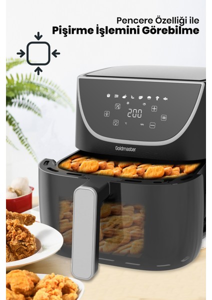 Gustofry 1700 Watt Xl Dokunmatik 8 Ön Ayarlı Cam Kapaklı Hazne Aydınlatmalı Airfryer Sıcak Hava Fritözü