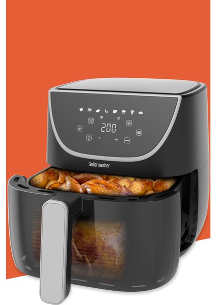 Gustofry 1700 Watt Xl Dokunmatik 8 Ön Ayarlı Cam Kapaklı Hazne Aydınlatmalı Airfryer Sıcak Hava Fritözü