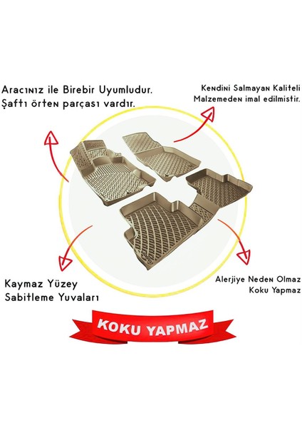 Peugeot Bipper 2008 Sonrası Paspas Bej 3D Havuzlu