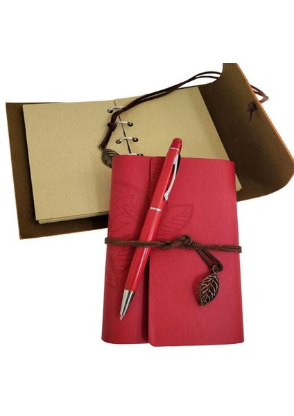 Özel Ahşap Kutulu Kırmızı Deri Defter ve Kalem Set