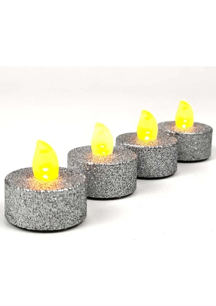 Binbir Reyon Binbirreyon Pilli Tealight Mum 4 Adetli Simli Parlak Gövde Titreyen Alevli Mum Piller Dahil 80 Saat MA057