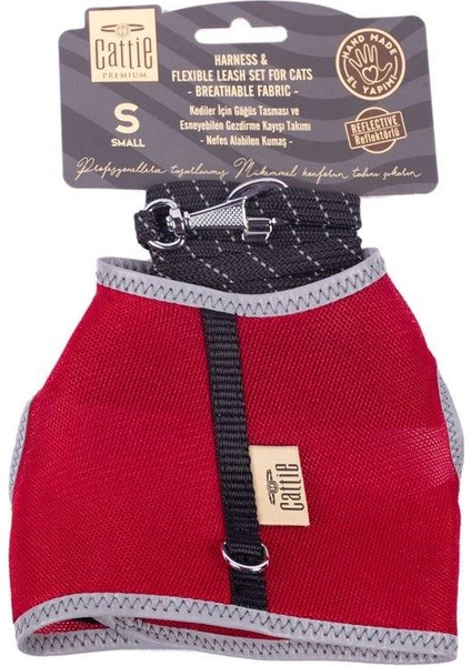Havalı Dokuma Kedi Göğüs & Gezdirme Takımı Kırmızı Small 1 x 20-30 cm