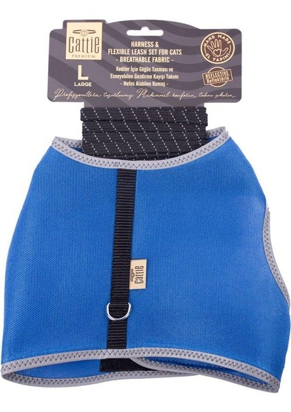 Havalı Dokuma Kedi Göğüs & Gezdirme Takımı Royalmavi Large 1.5 x 30-40 cm