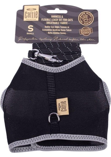 Havalı Dokuma Kedi Göğüs & Gezdirme Takımı Siyah Small 1X20-30 cm