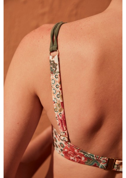 Çok Renkli Paisley One Shoulder Bikini Üstü