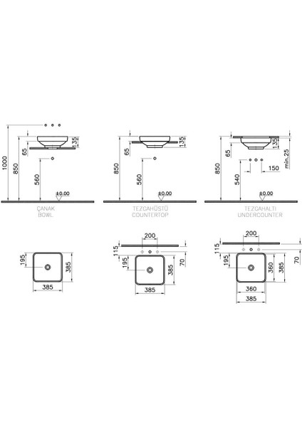 Water Jewels Siyah Beyaz Kare Tezgah Üstü Çanak Lavabo 40 cm 4441B497-1747 fiyatları
