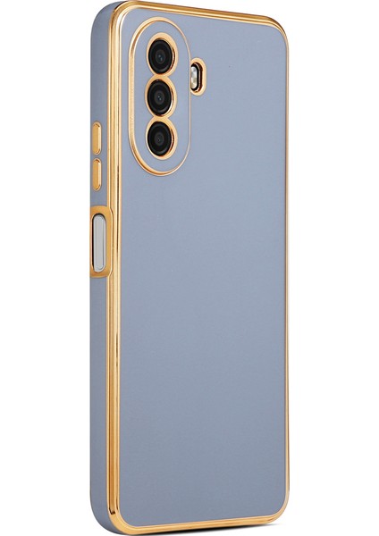 Huawei Nova Y70 Kılıf Kenarları Gold Yüzeyi Pastel Renk Kamera Korumalı Kapak Mavi