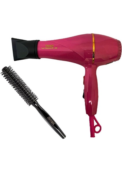 Trendy Profesyonel Fön Makinesi Pembe + Hydra Berber Fön Fırçası