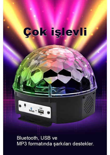 Disko Topu Renkli LED Işıklı Bluetooht Özellikli Sese Duyarlı Mp3 Çalar