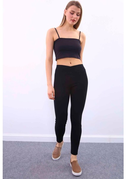 Önü Detaylı Yüksek Bel Tayt