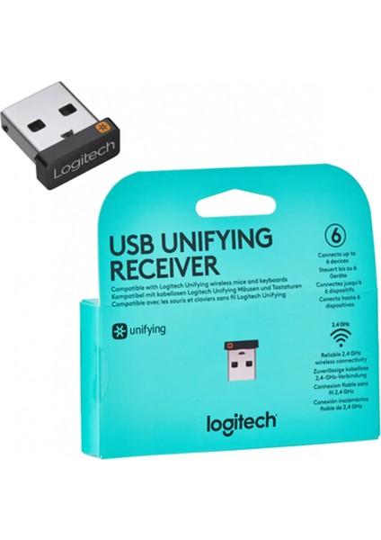 Logıtech USB Unıfyıng Receıver, 910-005931, USB Kablosuz Alıcı, 6 Cihaz Için Tek Alıcı