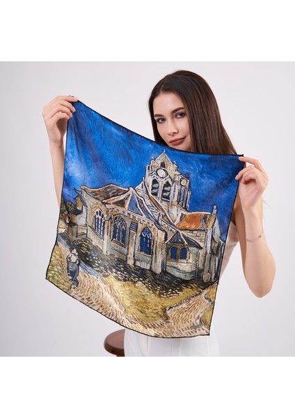 %100 Ipek Fular Bandana | Van Gogh Church At Auvers