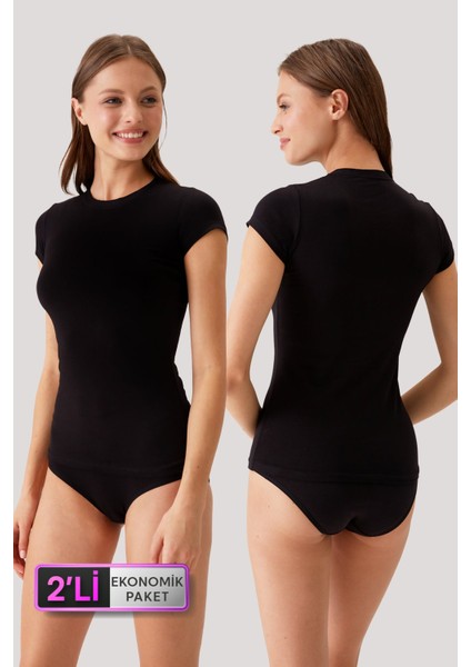 2'li Ekonomik Paket Siyah 1005-2 Kısa Kol Basic T-Shirt / Atlet