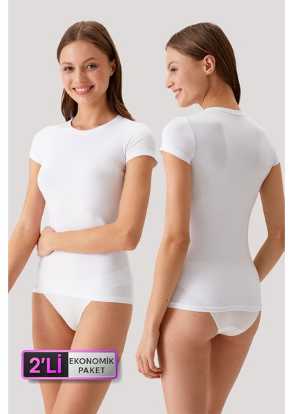 2'li Ekonomik Paket Beyaz 1005-2 Kısa Kol Basic T-Shirt / Atlet