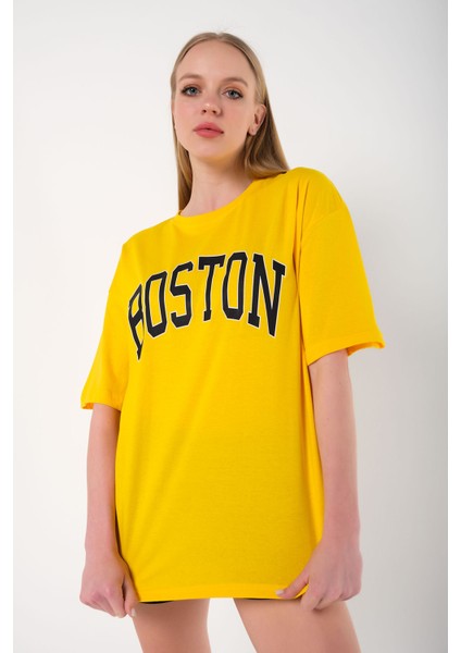 Kadın Boston Baskılı Oversize T-Shirt