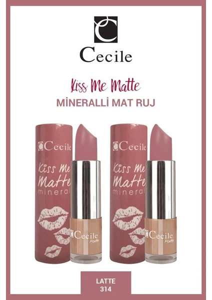 Cecile kiss Me Matte Mineral Mat Ruj Kalıcı-Nemlendirici Etki NO:314 X2