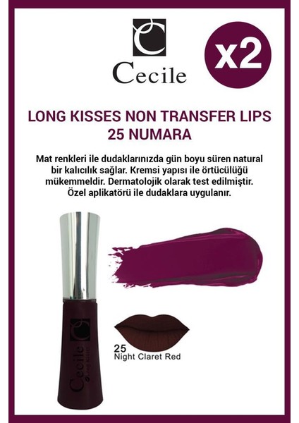 Cecile dolgunlaştırıcı Nemlendirici Etkili Kalıcı Lip Gloss No:25 X2