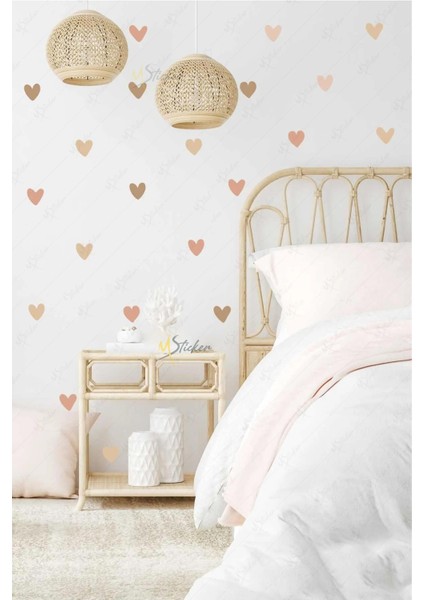 Boho Asimetrik Kalpler 150'li Duvar Sticker Seti – Çocuk ve Bebek Odası İçin Dekoratif Kalp Desenleri
