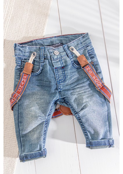 Denim Kumaş Askılı Erkek Bebek Kot Pantolon modelleri