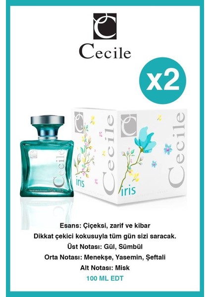 Cecile ıris Başdöndüren Koku Kalıcı Etki Bayan Parfüm Seti Edt 100ML X2