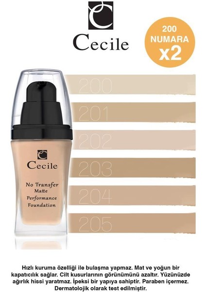 Mat Parlama Yapmayan Gün Boyu Kalıcı Etki Sunan Fondöten NO:200 X2