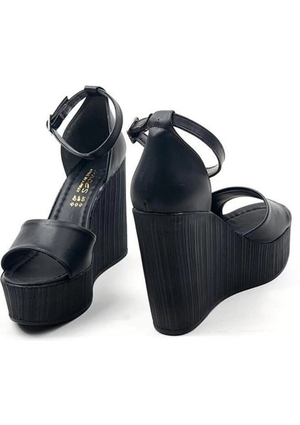 Kadın Verla Siyah Tek Bant Yüksek Dolgu Taban Ayakkabı