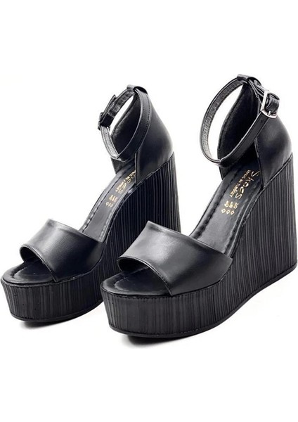 Kadın Verla Siyah Tek Bant Yüksek Dolgu Taban Ayakkabı indirimleri