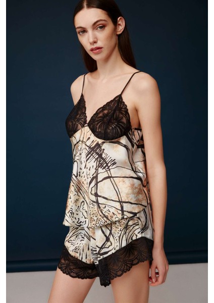 - Kadın Baskılı Saten Şort Takım 30023