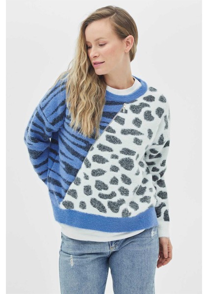 Fermuar Detaylı Bluz Mavı