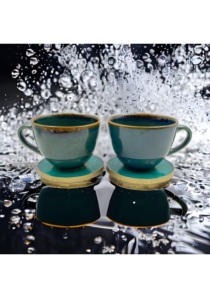 Altın Varaklı Turkuaz Epoksi Bardak Altılığı 9 cm 2'li Set fiyatları