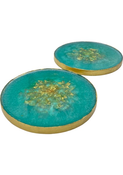 Altın Varaklı Turkuaz Epoksi Bardak Altılığı 9 cm 2'li Set fırsatları