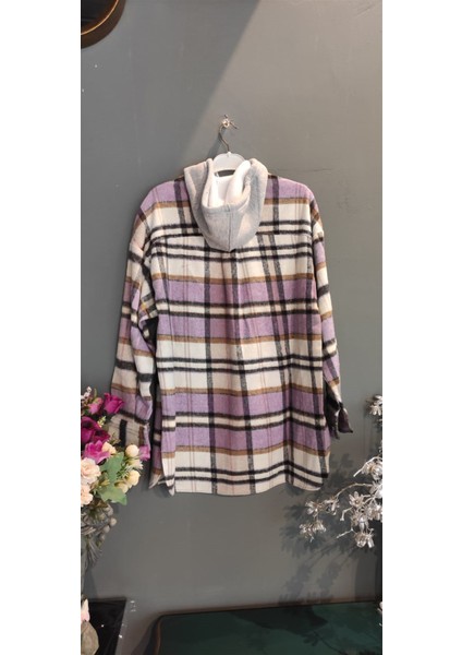 Kadın Lila Ekose Desenli Kaşe Pamuklu Oduncu Gömlek fiyatları