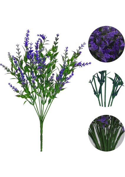 6lı Set Yapay Çiçek Mor Lavanta 7 Dallı Plastik Dekoratif Yapay Bitki