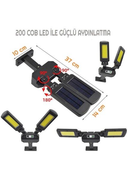 200 Cob Solar LED Hareket Sensörlü Kumandalı Su Geçirmez 3 Mod