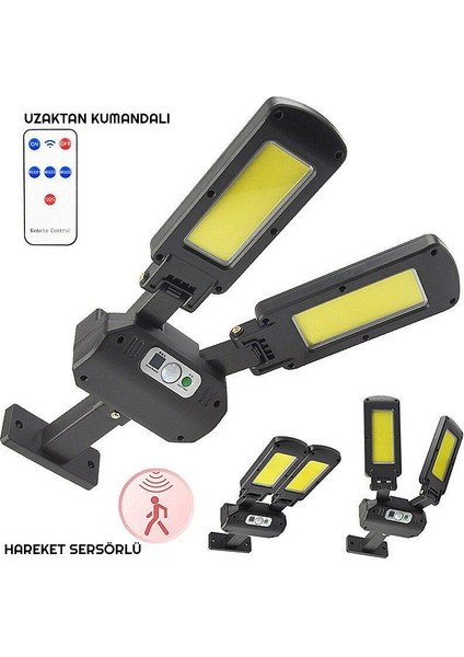 200 Cob Solar LED Hareket Sensörlü Kumandalı Su Geçirmez 3 Mod