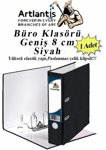 Büro Klasörü Siyah Geniş 1 Adet Plastik Geniş Siyah Klasör Halkalı Paslanmaz Çelik Klipsli 1 Adet