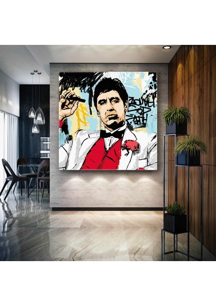 Al Pacino Yaralı Yüz Scar Face Grafiti Sokak Sanatı Kanvas Tablo