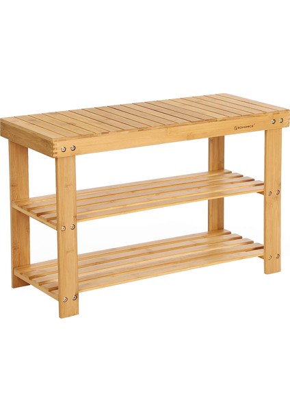 Songmics Ayakkabı Rafı, Ayakkabı Dolabı, Oturma Banklı, Bambu, 3 Raf Zeminli, 70 x 28 x 45 Cm, Koridor, Banyo, Oturma Odası ve Antre Için Ideal LBS04N