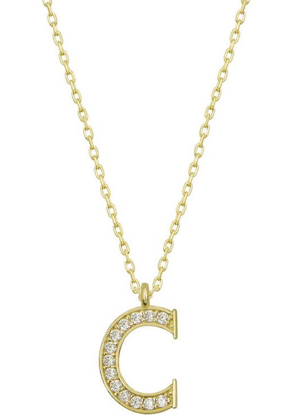 Gold C Harfi Kolye (925 Ayar Gümüş)