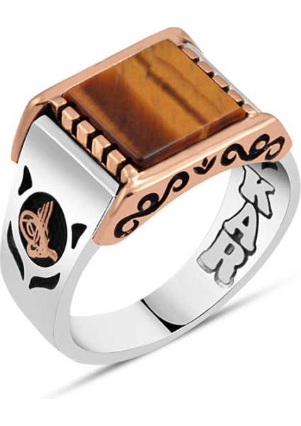 Düz Kaplan Gözü Taşlı Erkek Yüzük