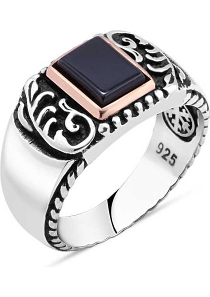 Düz Oniks Taşlı Erkek Yüzük